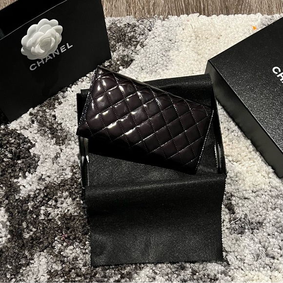 NEW CHANEL Black Long Quilted Patent Leather Wallet (NIB) - Picture 5 of 10